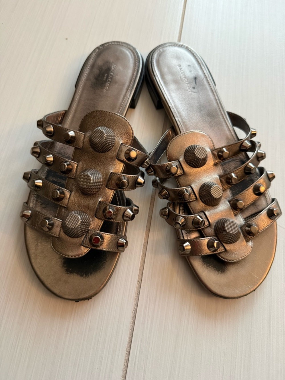 Metallic Bronze Studded Slide Sandals